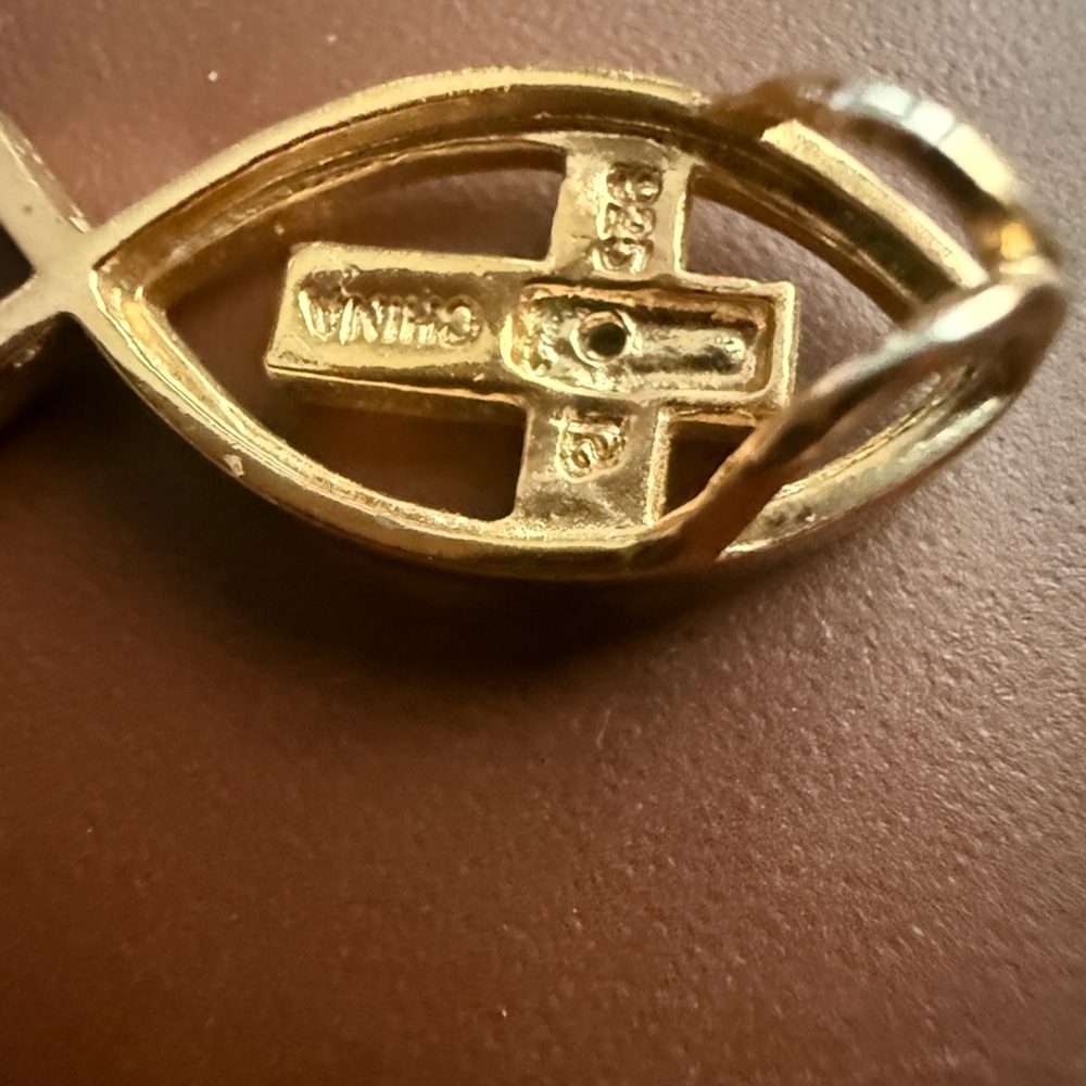 Gold and Silver Fish Symbol Pendant Charm with Cross - Picture 8 of 10